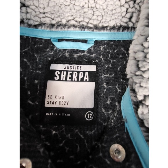 Justice Sherpa Pullover Cozy Quarter Snap Button Up Gray Blue Girls 12 - Picture 6 of 11